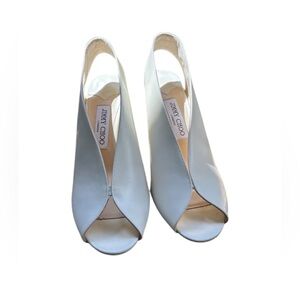 Jimmy Choo White Leather Peep-Toe Slingback Heels